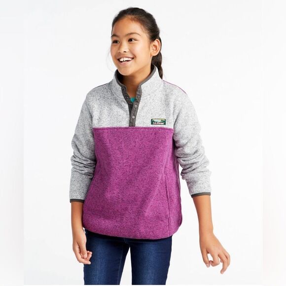 L.L. Bean Sweater Fleece Pullover Pewter/Mulberry Large 14/16 - Picture 1 of 11